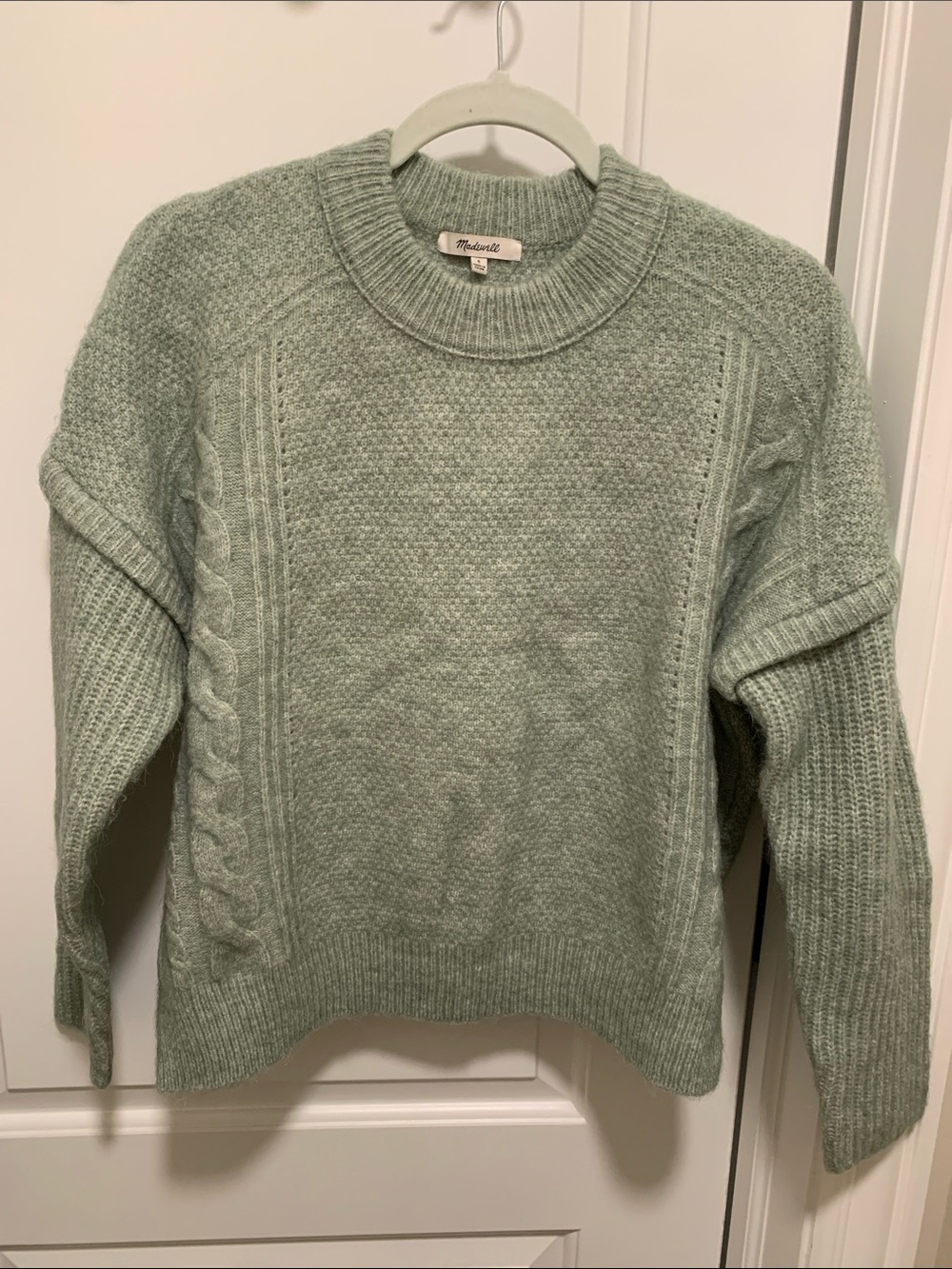 Madewell Stylish Pale Mint Cable & Seed Stitch Crewneck Sweater.Pre-Owned.Size:S